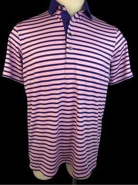 Greyson Pink and Purple Striped Polo Golf Shirt Men’s Large